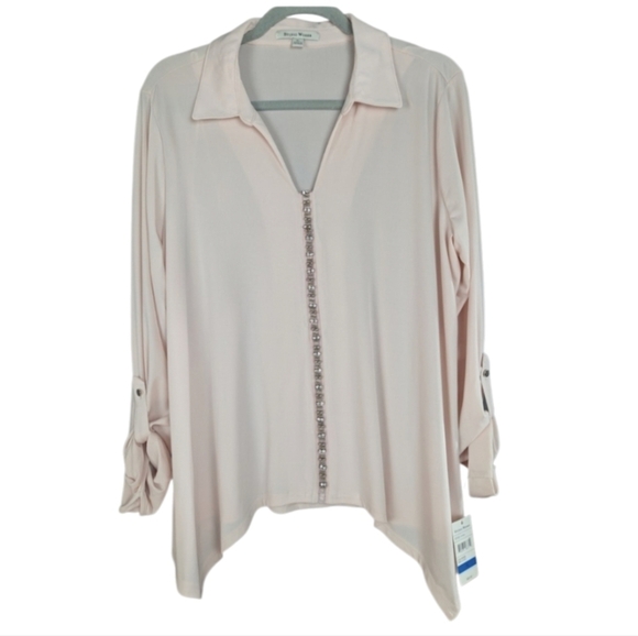 Studio Works NWT size 1X light pink blouse with rhinestones - Picture 1 of 13